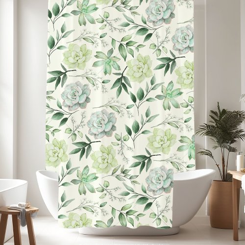 Succulents Green Leaves Shower Curtain