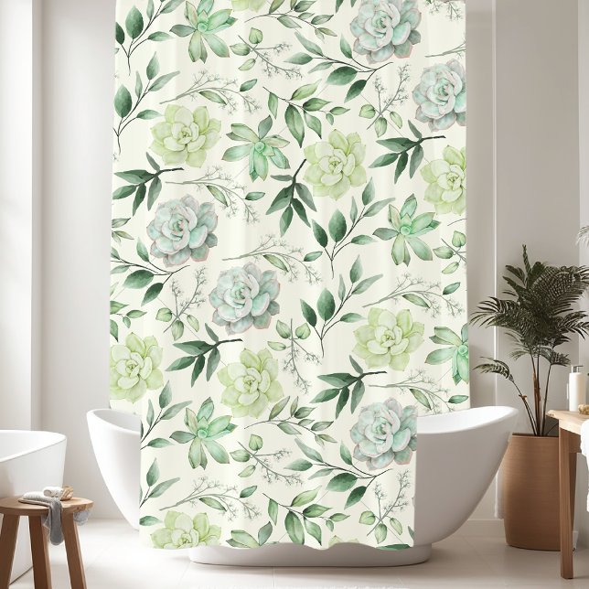 Succulents Green Leaves Shower Curtain (Creator Uploaded)