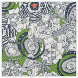 succulents green orange star fabric