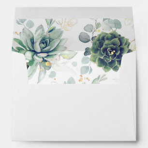 Succulents Greenery and Gold Elegant Envelope