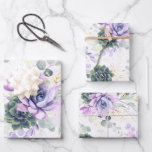Succulents Greenery and Gold Eucalyptus Leaves Wrapping Paper Sheets<br><div class="desc">Light purple succulents greenery and gold eucalyptus leaves pattern wrapping papers</div>