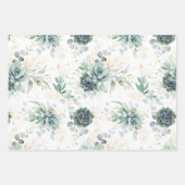 Succulents Greenery and Gold Eucalyptus Leaves Wrapping Paper Sheets (Front 2)