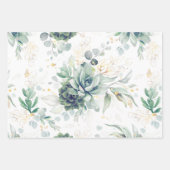 Succulents Greenery and Gold Eucalyptus Leaves Wrapping Paper Sheets (Front)