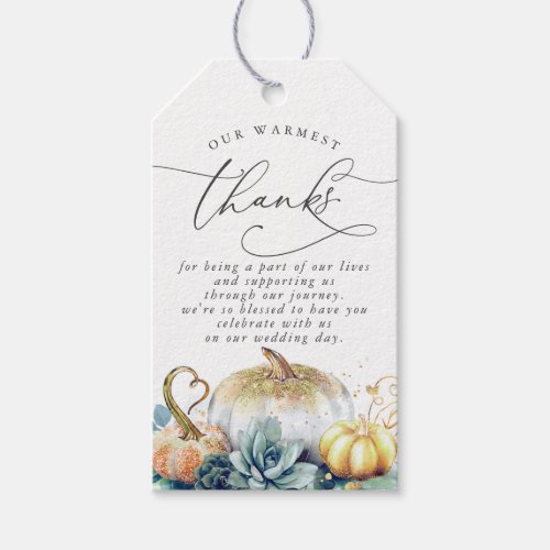 Succulents Greenery and Gold Pumpkins Fall Thanks Gift Tags