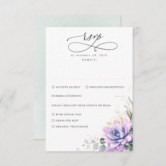 Succulents Greenery and Gold Wedding RSVP (Front/Back)