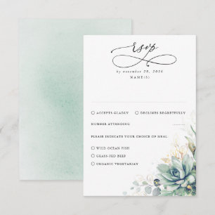 Succulents Greenery and Gold Wedding RSVP Card