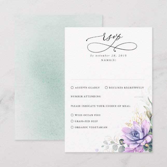 Succulents Greenery and Gold Wedding RSVP Card (Front/Back)