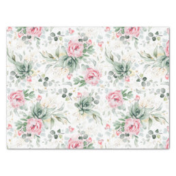 Succulents Greenery and Pink Flowers Botanical Tissue Paper