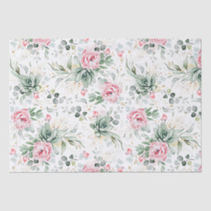 Succulents Greenery and Pink Flowers Botanical Tissue Paper