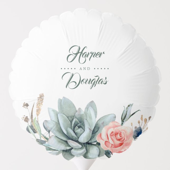 Succulents Greenery and Pink Flowers | Gold Balloon (Back)
