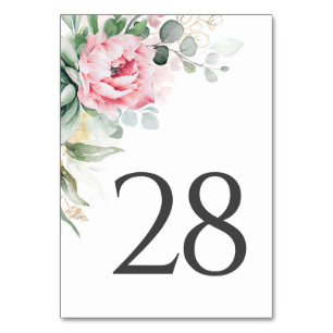 Succulents Greenery and Pink Flowers Table Number