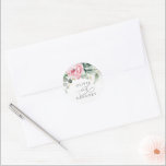 Succulents Greenery and Pink Flowers Wedding Classic Round Sticker<br><div class="desc">Greenery,  succulents,  pink flowers elegant wedding stickers</div>
