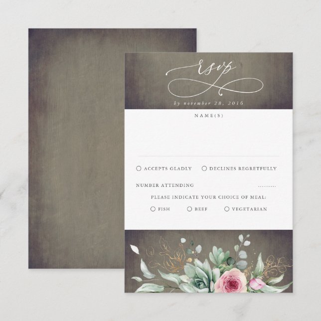 Succulents Greenery and Pink Flowers Wedding RSVP (Front/Back)