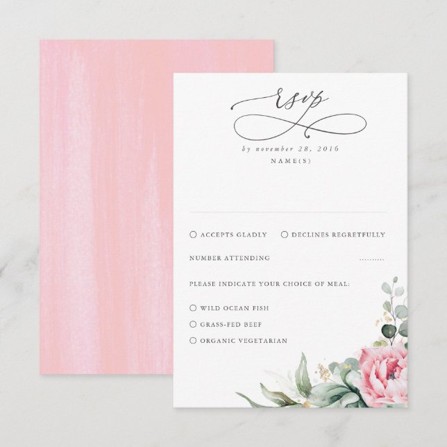 Succulents Greenery and Pink Flowers Wedding RSVP Card (Front/Back)