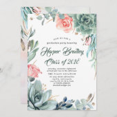 Succulents Greenery and Pink Rose Graduation Party Invitation (Front/Back)