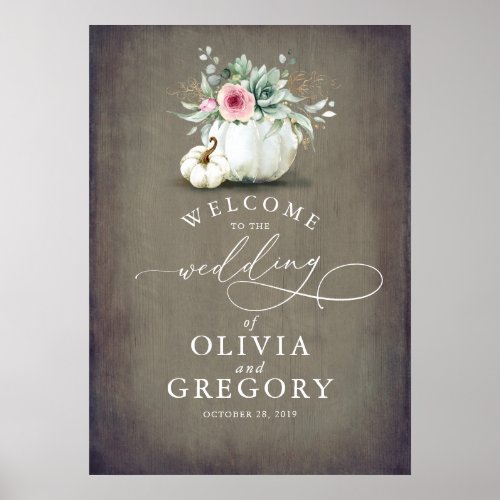 Succulents Greenery and Pumpkins Wedding Welcome Poster