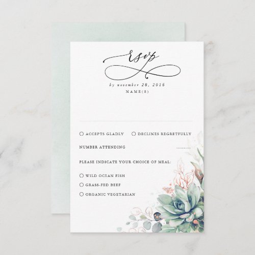 Succulents Greenery and Rose Gold Wedding RSVP