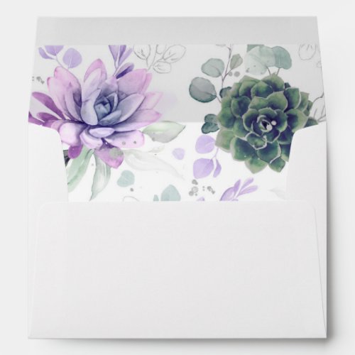Succulents Greenery and Silver Elegant Envelope