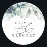 Succulents Greenery and Silver Wedding Classic Round Sticker<br><div class="desc">Greenery,  succulents,  silver leaves wedding stickers</div>