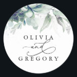Succulents Greenery and Silver Wedding Classic Round Sticker<br><div class="desc">Greenery,  succulents,  silver leaves wedding stickers</div>