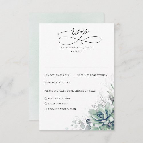 Succulents Greenery and Silver Wedding RSVP