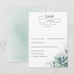 Succulents Greenery and Silver Wedding RSVP Card