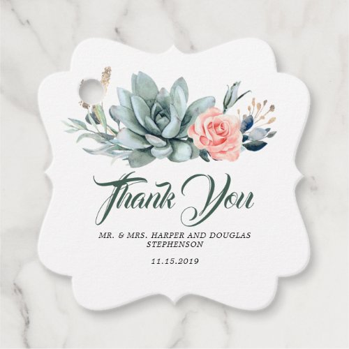 Succulents Greenery Blush Pink Floral Wedding Favor Tags