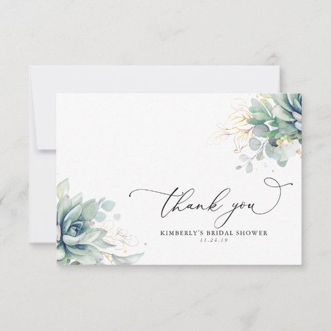 Succulents Greenery Bridal Shower Thank You Card (Front)