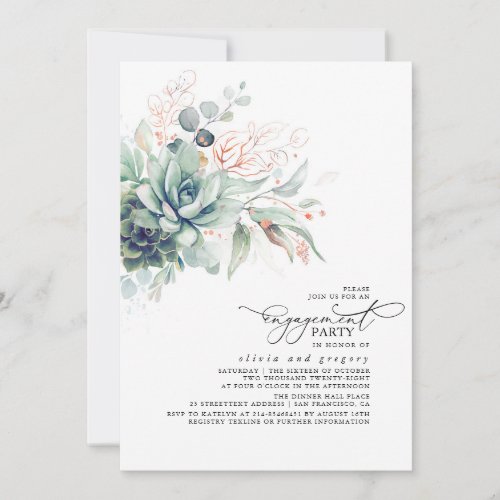 Succulents Greenery Chic Leaves Engagement Party Invitation
