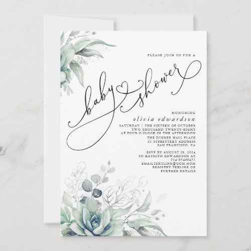 Succulents Greenery Cute Elegant Baby Shower Invit Invitation