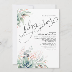 Succulents Greenery Cute Elegant Baby Shower Invitation