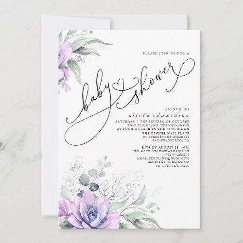 Succulents Greenery Cute Elegant Baby Shower Invitation