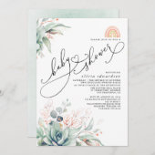 Succulents Greenery Cute Rainbow Baby Shower Invit Invitation (Front/Back)