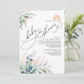 Succulents Greenery Cute Rainbow Baby Shower Invit Invitation (Standing Front)