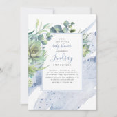 Succulents Greenery Dusty Blue Baby Shower Invitation (Front)