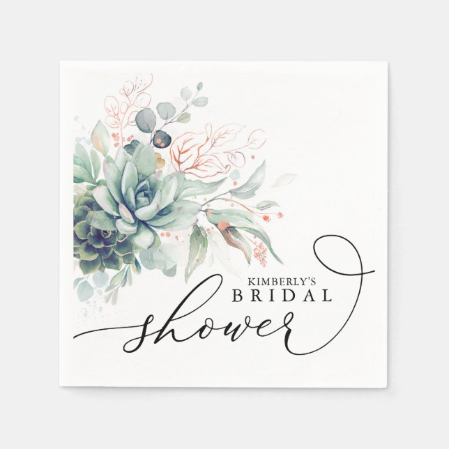 Succulents Greenery Elegant Bridal / Baby Shower N Napkins (Front)