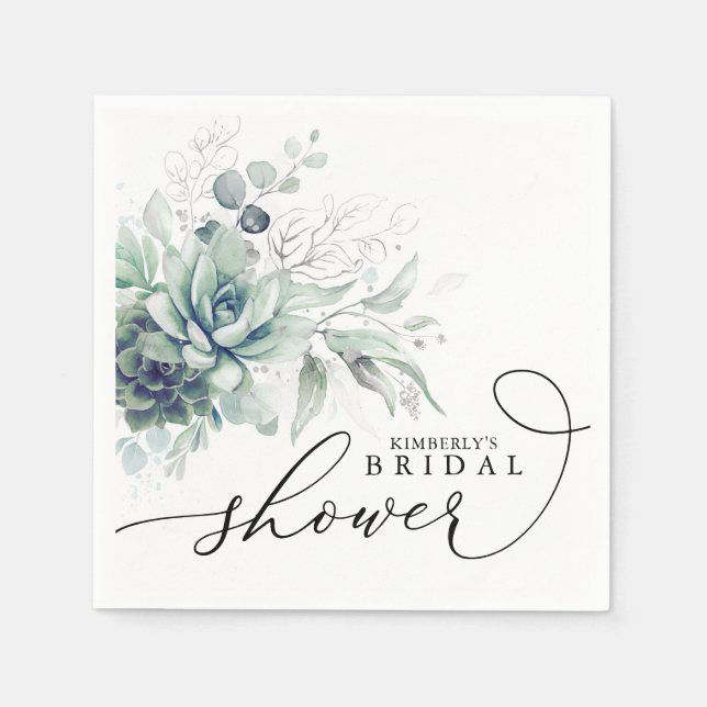 Succulents Greenery Elegant Bridal / Baby Shower N Napkins (Front)