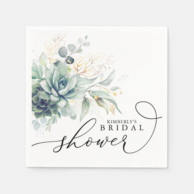 Succulents Greenery Elegant Bridal / Baby Shower Napkins (Front)