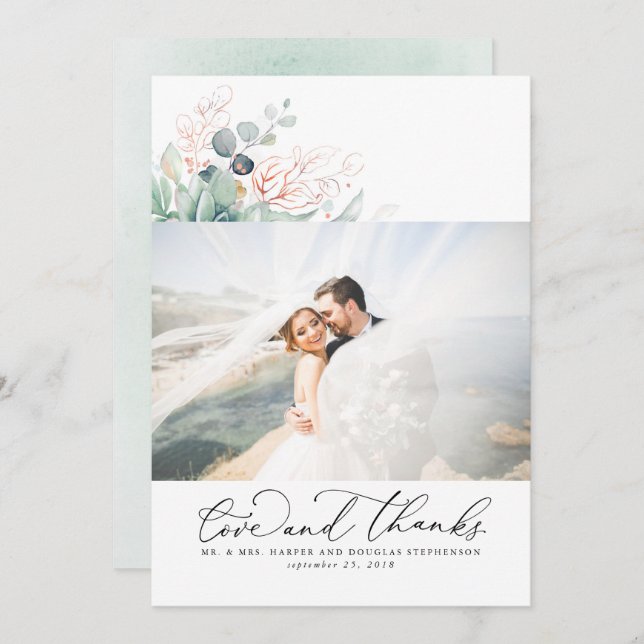 Succulents Greenery Elegant Wedding Thank You (Front/Back)