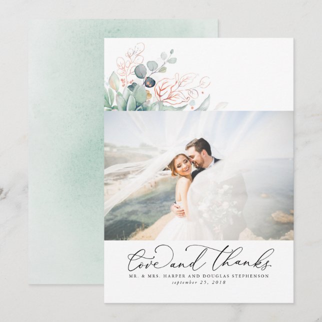 Succulents Greenery Elegant Wedding Thank You Card (Front/Back)