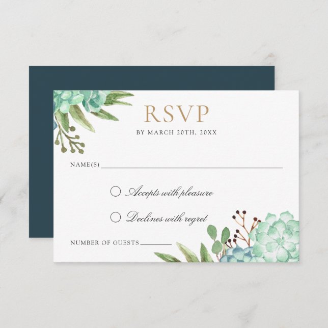 Succulents Greenery Geometric Frame RSVP Respond Invitation (Front/Back)