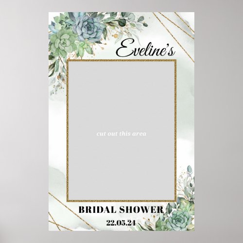 Succulents greenery gold bridal shower photo prop poster