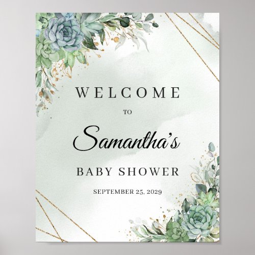 Succulents greenery gold bridal shower welcome poster