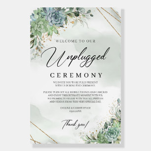 Succulents greenery gold frame unplugged ceremony foam board