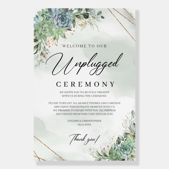 Succulents greenery gold frame unplugged ceremony foam board (Front)