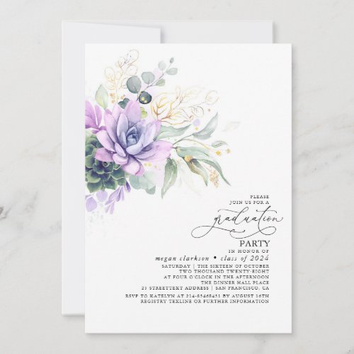 Succulents Greenery Gold Leaves Boho Graduation In