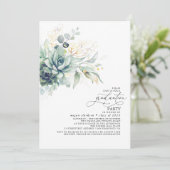Succulents Greenery Gold Leaves Boho Graduation Invitation (Standing Front)