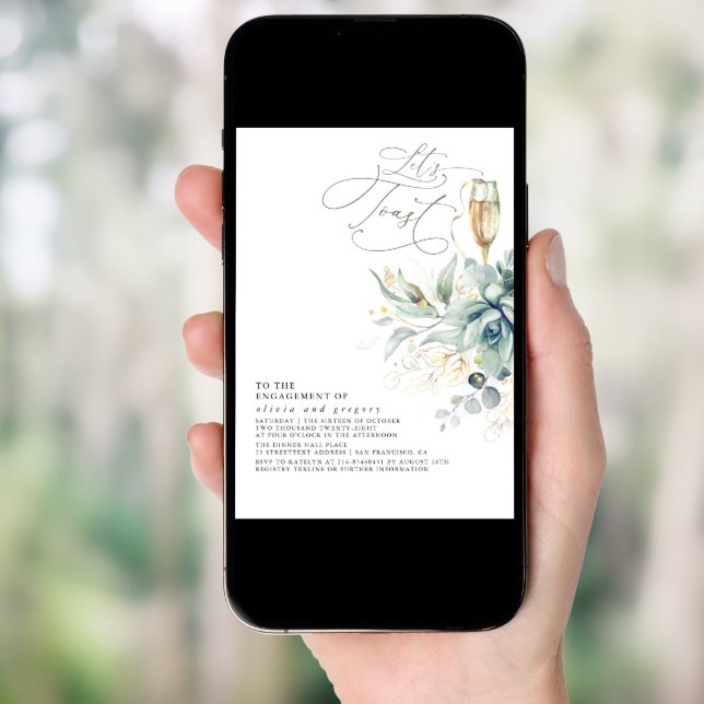 Succulents Greenery Gold Leaves Engagement Party Invitation (Front Digital)