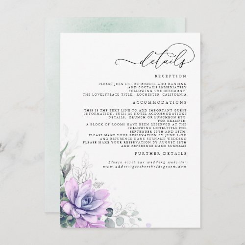 Succulents Greenery Gold Leaves Wedding Details Enclosure Card