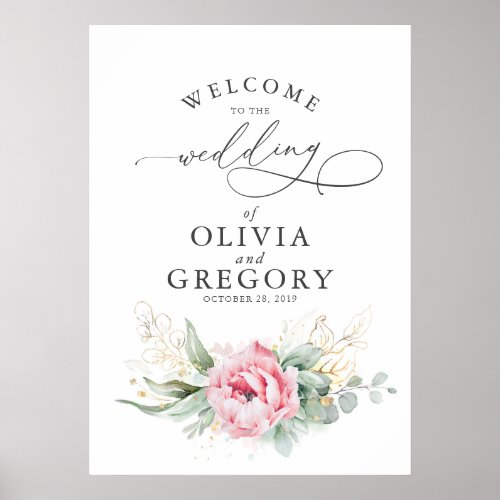 Succulents Greenery Pink Floral Wedding Welcome Poster